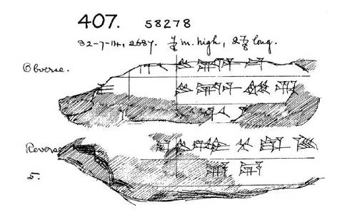 巴比倫晚期楔形文明分類帳的一個片段，由大英博物館持有，58278
